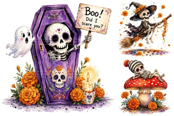 Download Watercolor Day of the Dead Skeletons PNG - Dead Collection