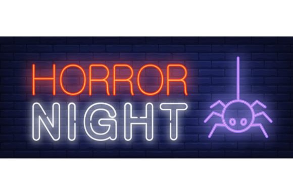 Download Horror Night Neon Sign. Spider on Brick - Horror Collection